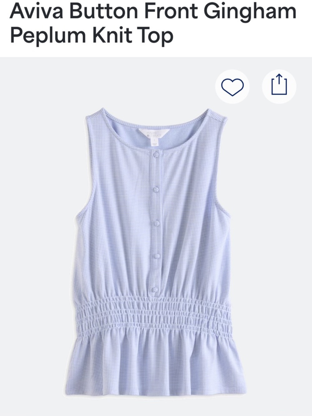 Market & Spruce Light Blue Gingham Button-Front Peplum Top